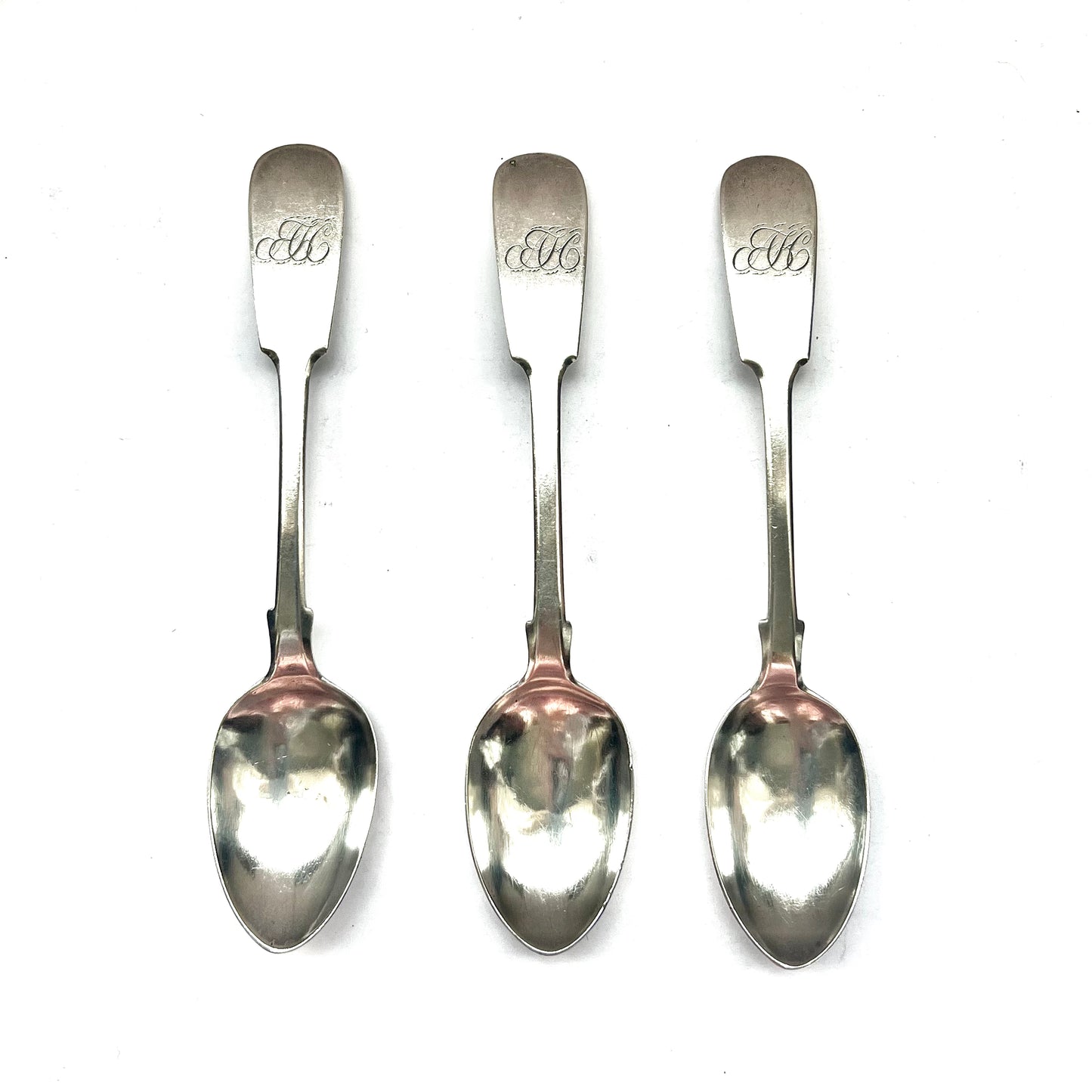 3 William IV English provincial silver spoons with marks for Thomas Wheatley, Newcastle, 1834.