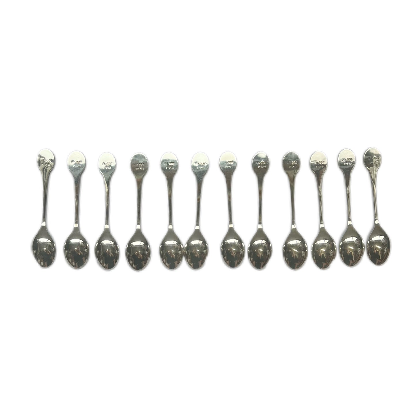 Set of 12 vintage sterling silver Royal Horticultural Society flower spoons made by John Pinches