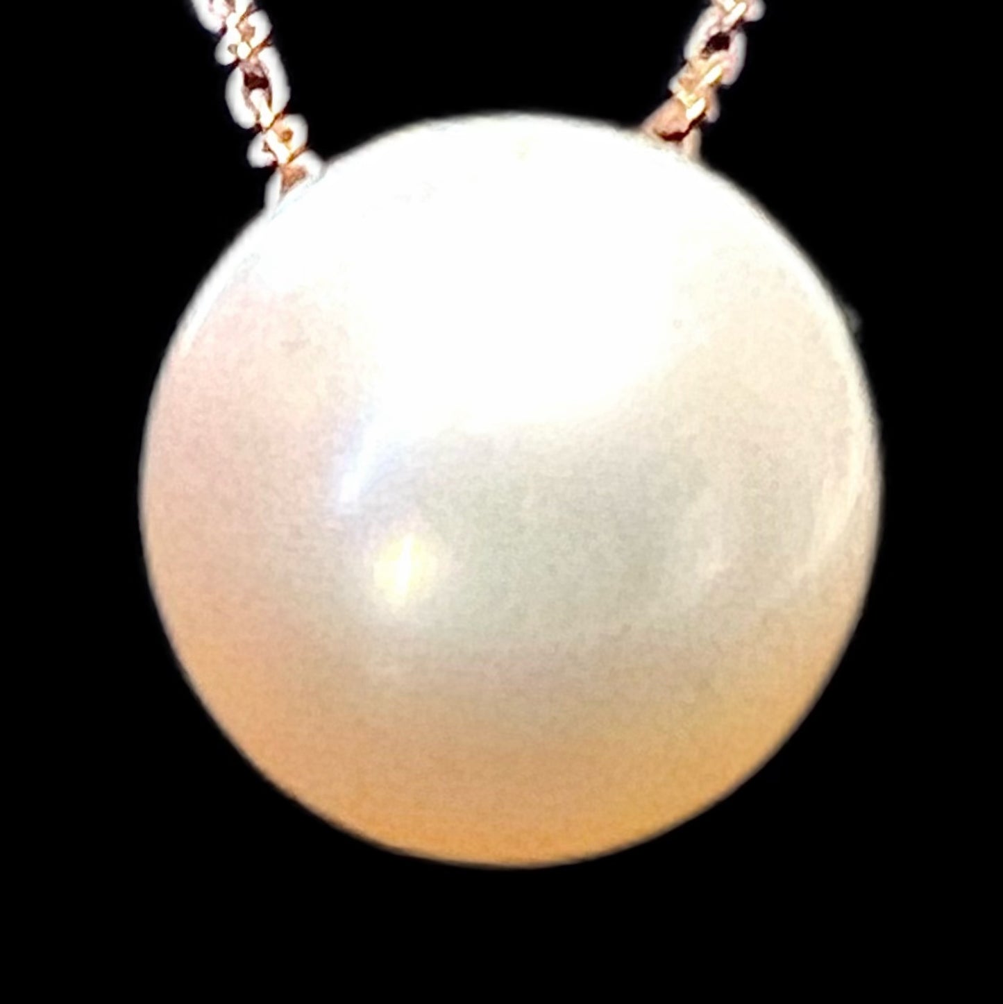 Vintage 18ct rose gold pearl and diamond pendant with 18ct gold chain