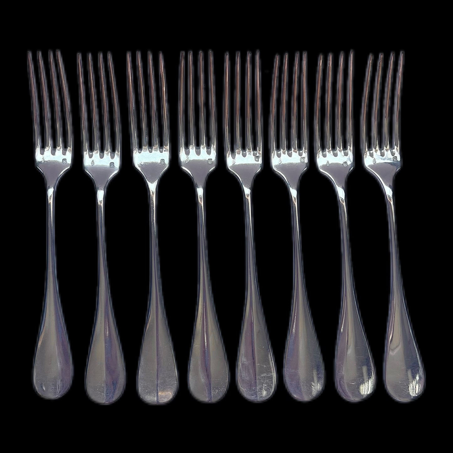 Set of eight antique 19th century silver entree forks by Emile Puiforcat