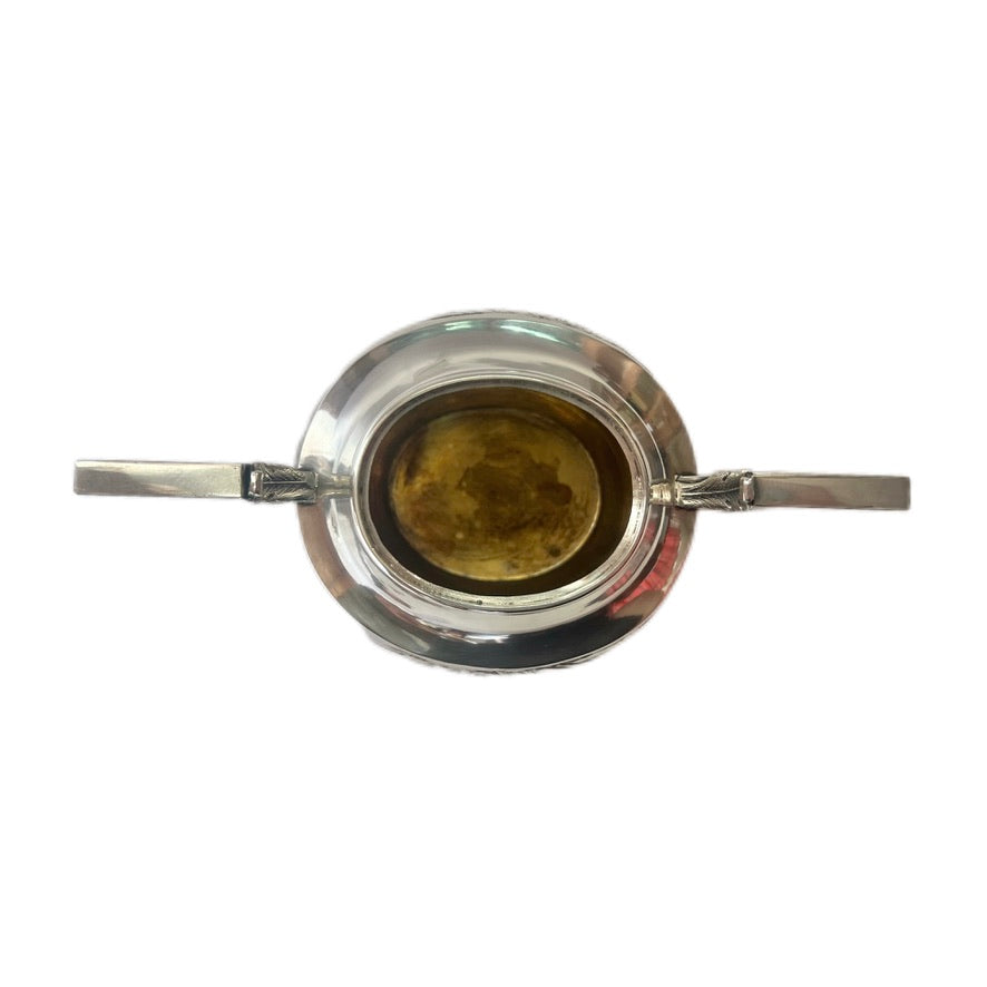 Near antique Chinese export silver 3 piece tea set with rosewood tray, estate of Shanghai Police Supt. Lovell