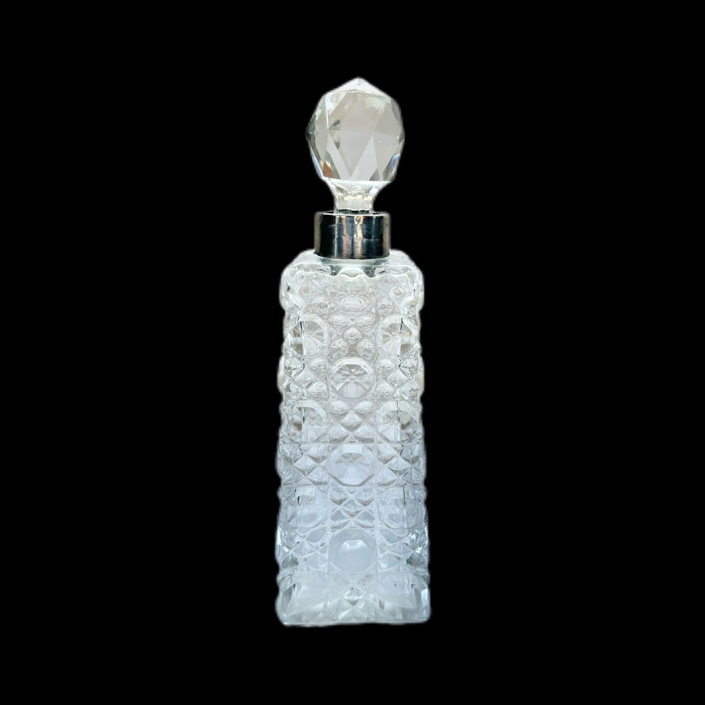 Antique Edwardian cut glass and sterling silver toiletry /scent bottle, London 1908