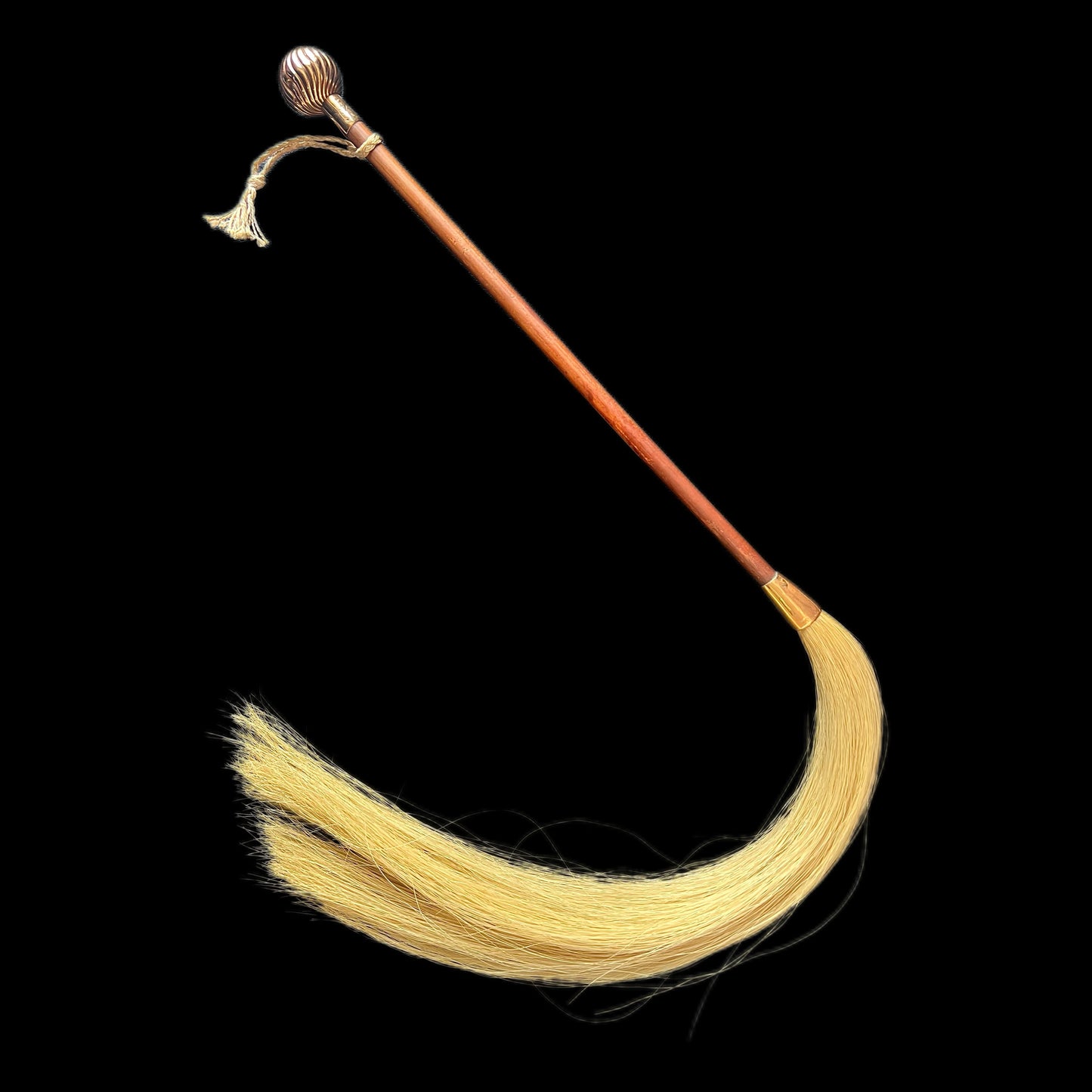 Antique British Colonial officer’s swagger stick/fly whisk, Malacca timber and 14ct gold