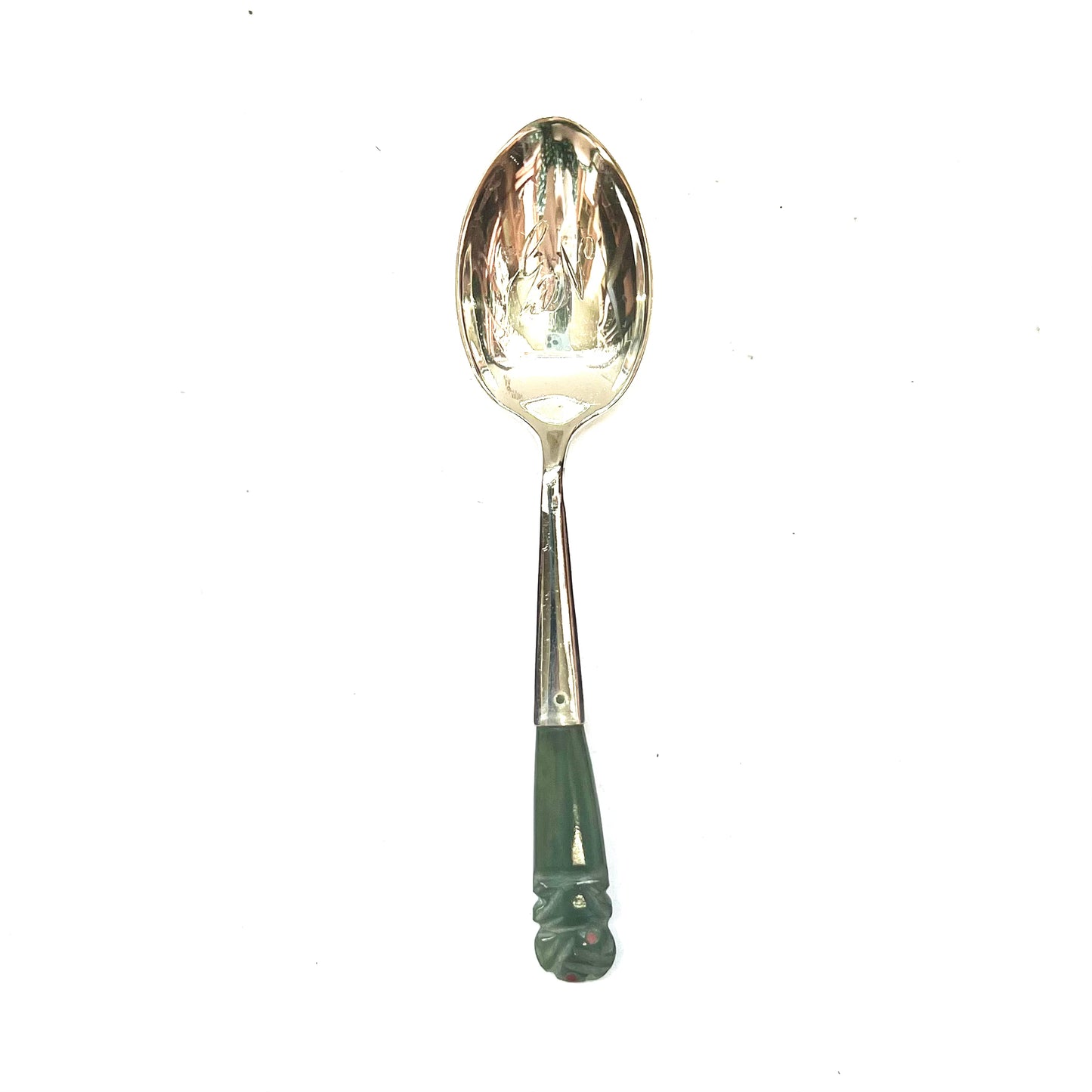 Antique New Zealand sterling silver and nephrite jade souvenir spoon, Joseph Swindell & Son, Christchurch