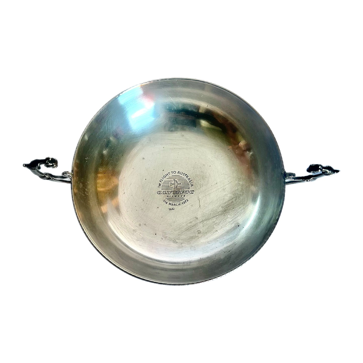 First Flight of Olympic Airways from Greece to Australia Midcentury .900 Silver Bowl