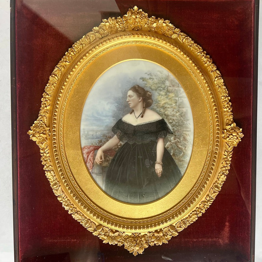 Antique Victorian 19th century enamel on porcelain mourning portrait