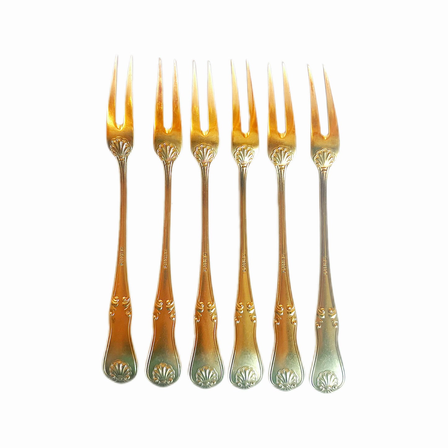 Set of 6 20th century Norwegian .830 gilt silver cocktail forks, J Tostrup