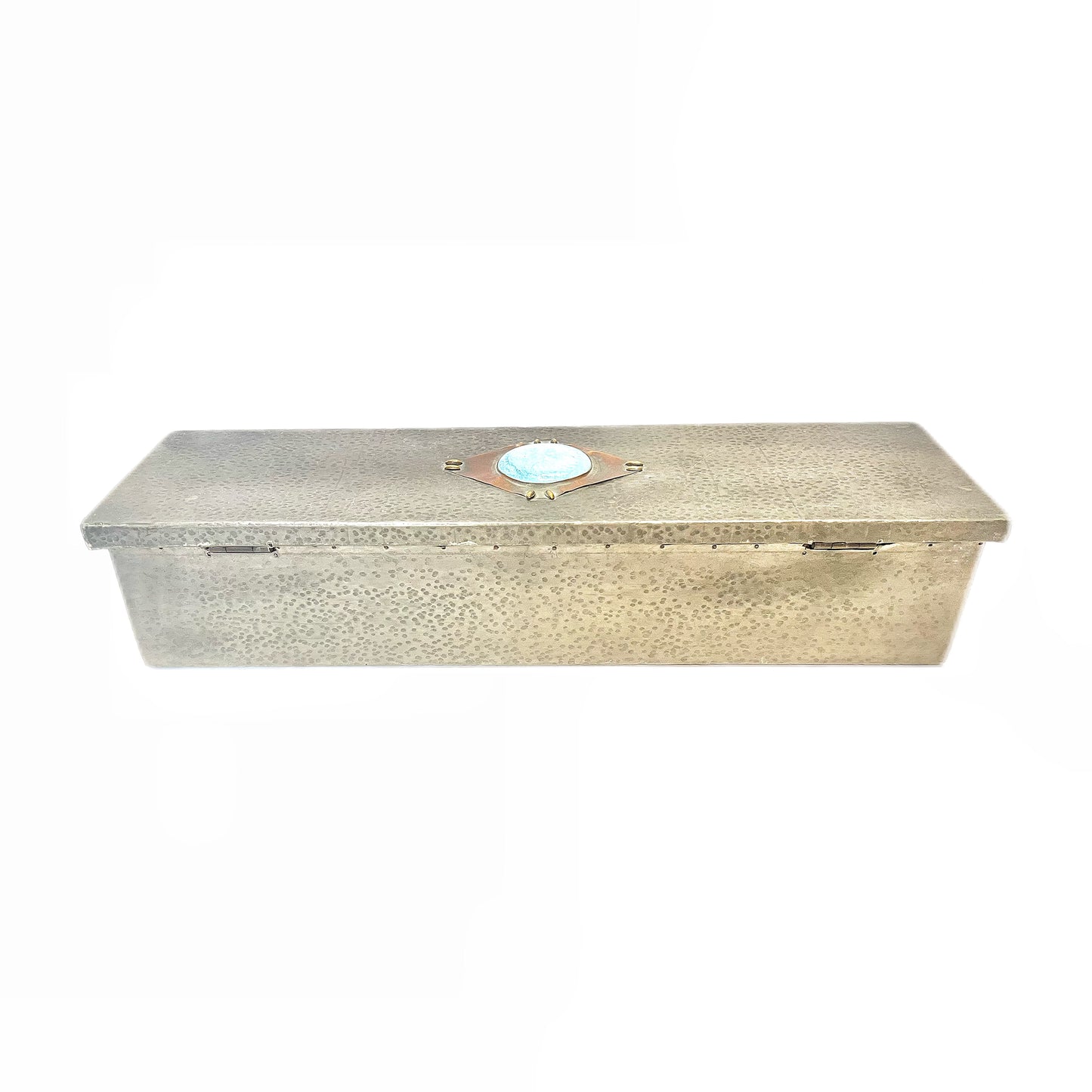 Antique British Arts & Crafts white metal and timber box