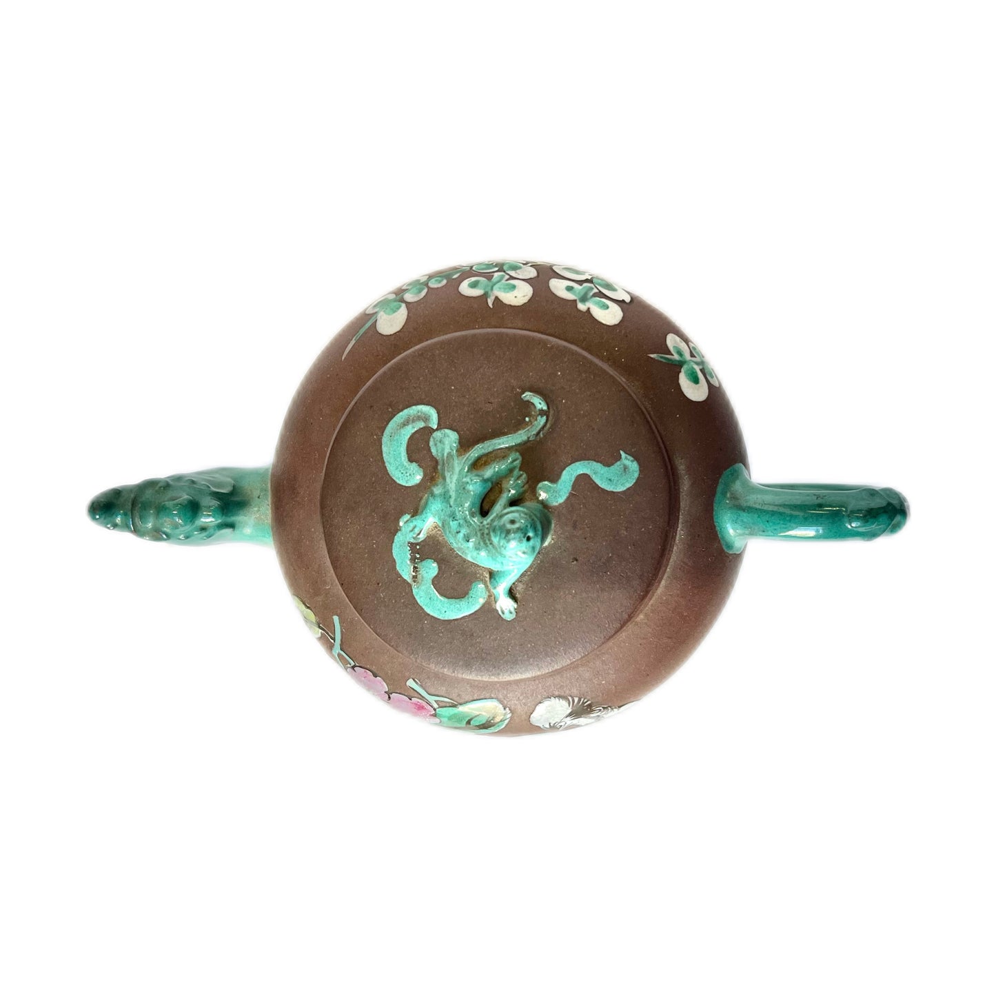 Antique Chinese Yixing Zisha clay teapot, celadon glazed dragon spout