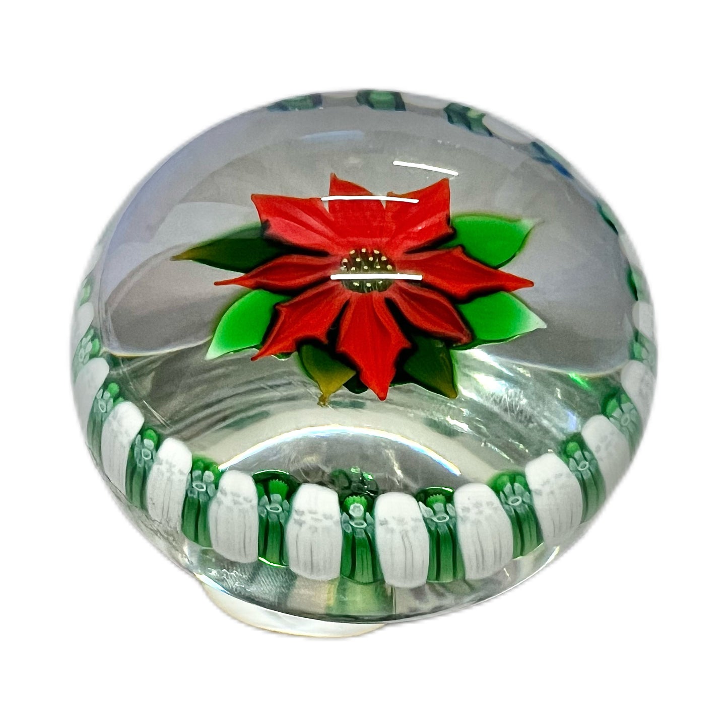 Vintage 1976 Perthshire Christmas Poinsettia art glass paperweight
