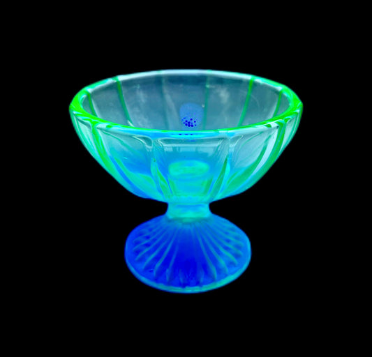 Art Deco uranium glass parfait dish circa 1930s to 1940s