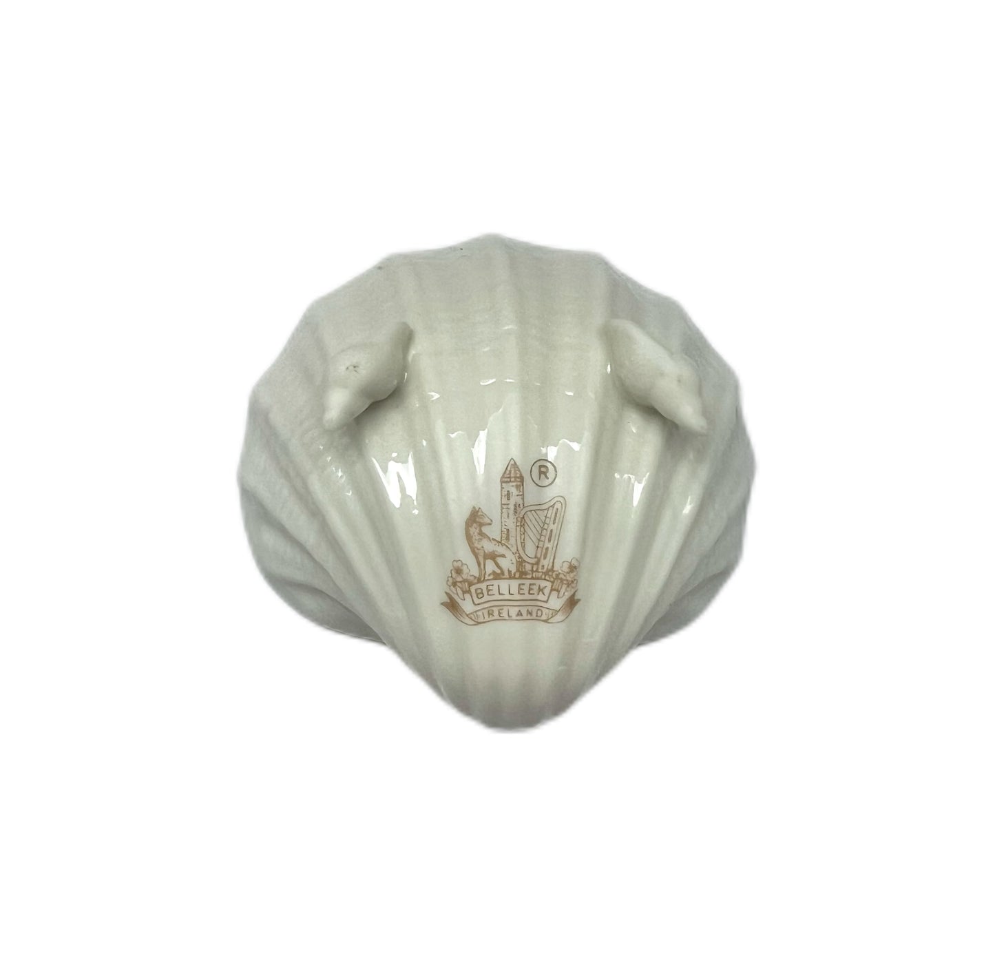 Vintage Belleek shell shaped salt cellar or trinket dish with 7th mark, circa 1980-1993