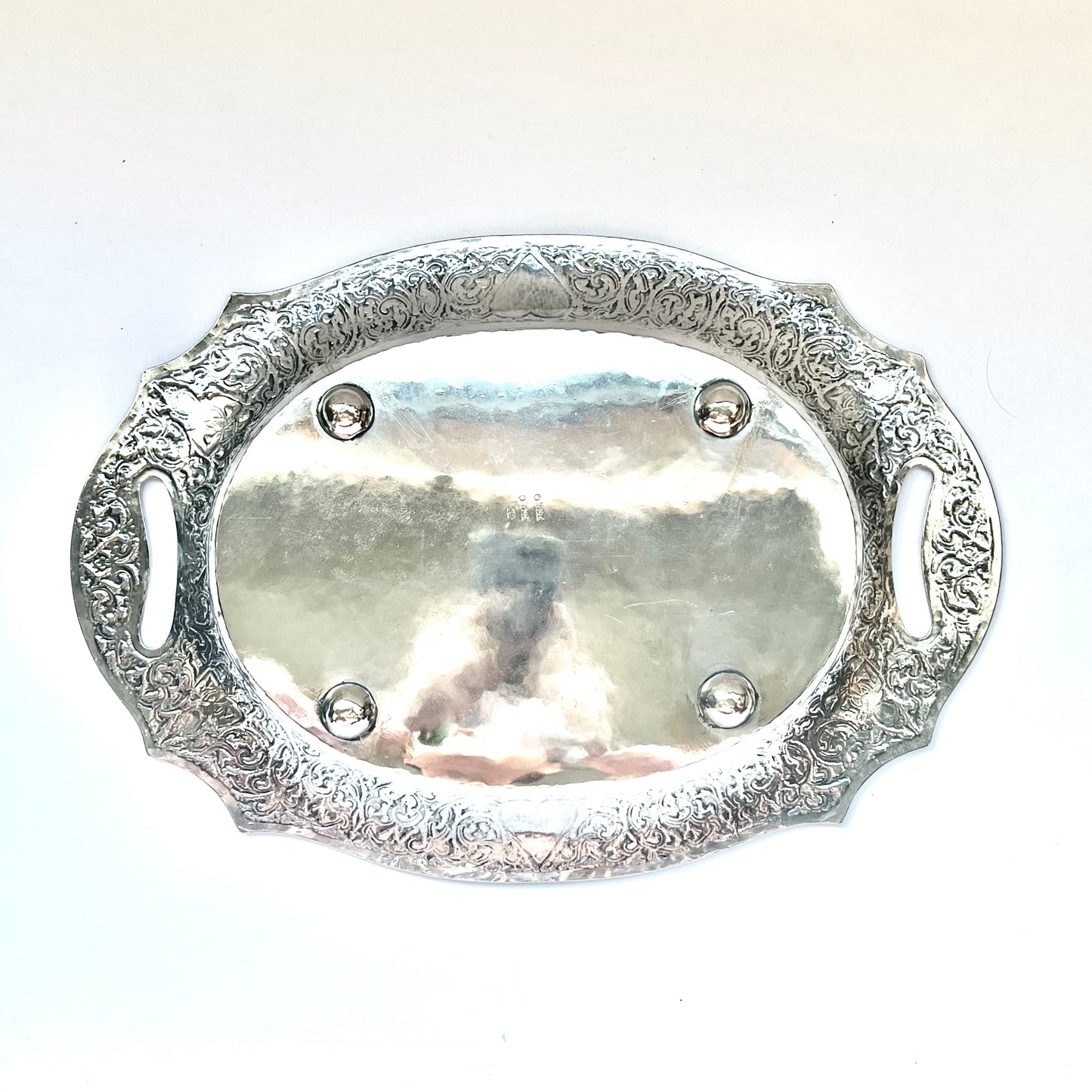 Mid to late 19th century Thai sterling silver offering tray with Chinese chopmarks for silver and Pan Hong Xing