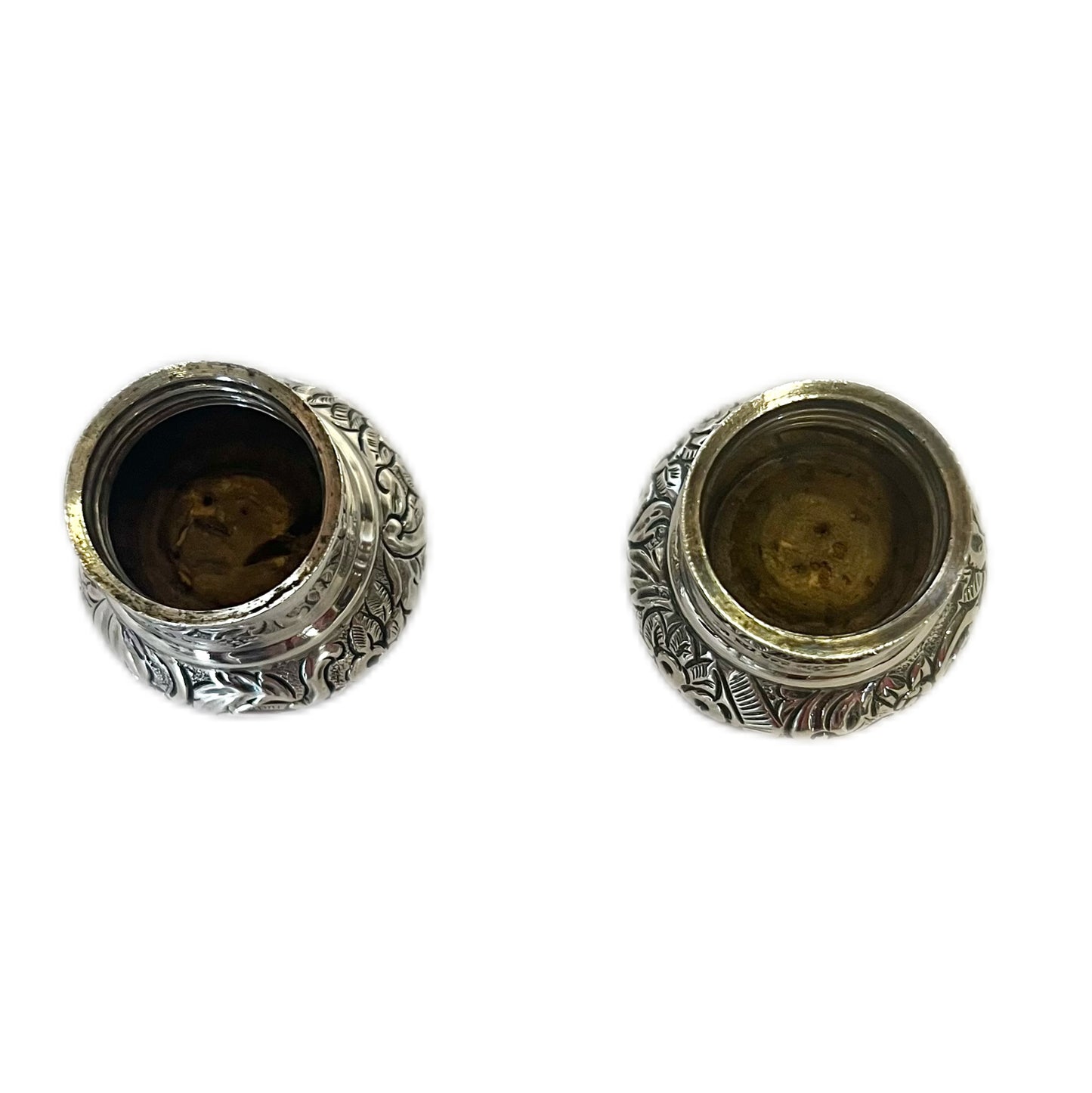 Pair of antique Victorian sterling silver and cut glass scent/toiletry bottles