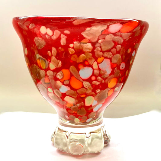 Statement midcentury handblown red Murano glass centrepiece bowl with tutti frutti confetti pattern