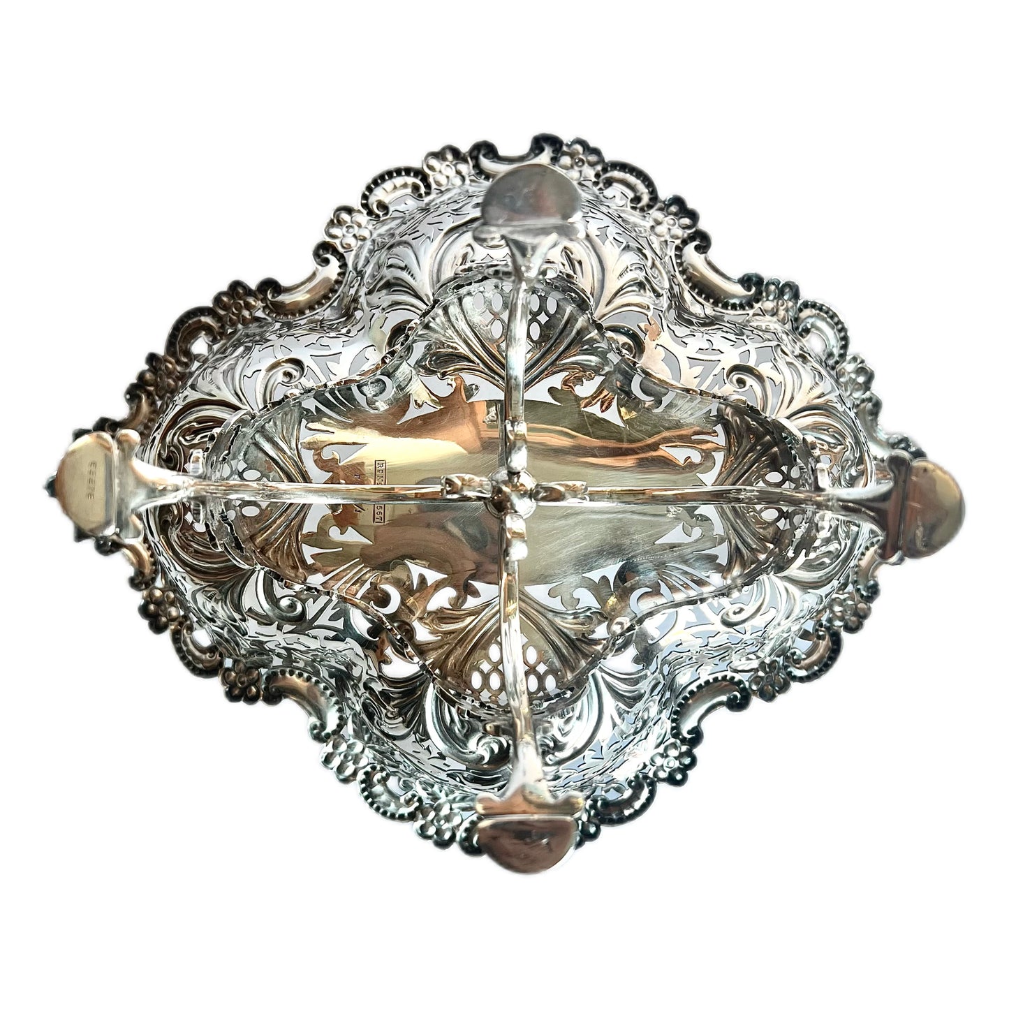 Antique Victorian James Dixon & Sons sterling silver pierced basket