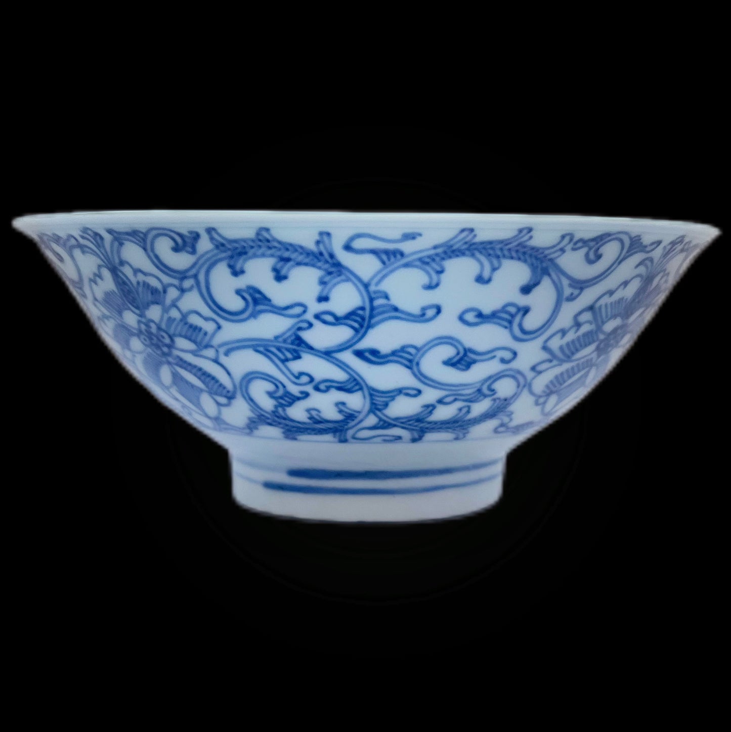 Antique Asian blue and white porcelain bowl, likely Meiji Period Japan