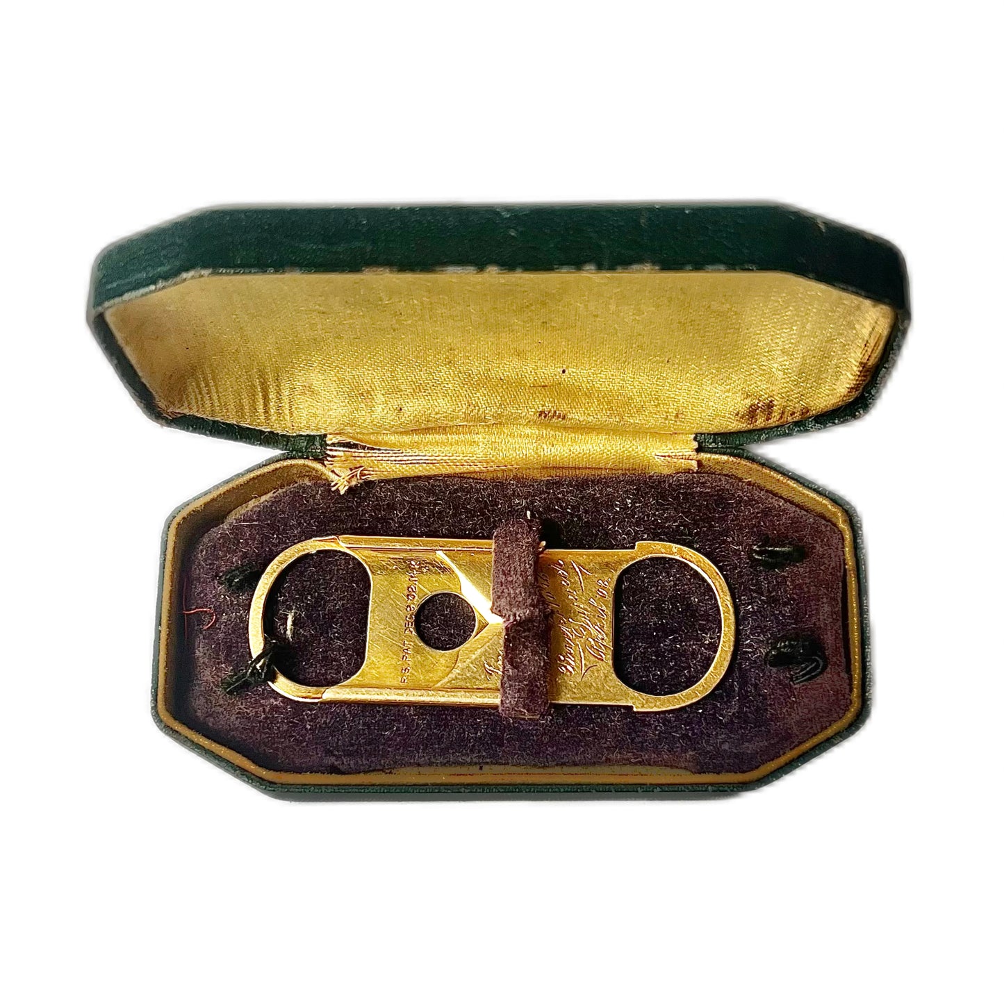 Antique Edwardian 14k gold guillotine cigar cutter with associated case, made by Reinhold Steinecke