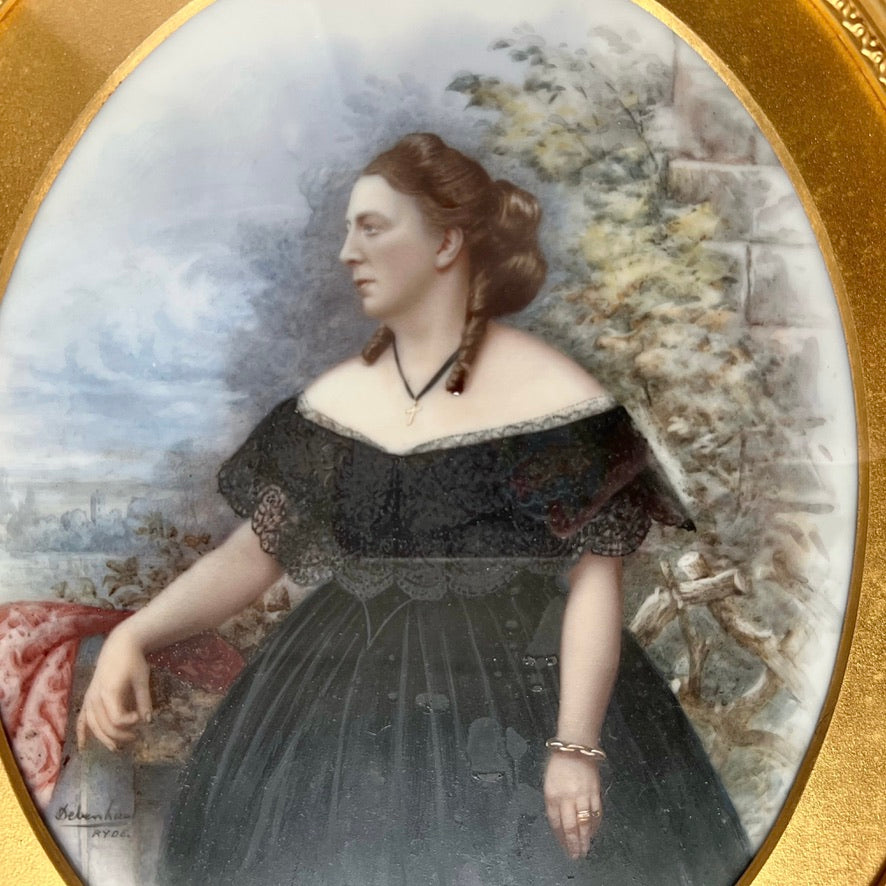 Antique Victorian 19th century enamel on porcelain mourning portrait