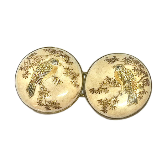 Pair of Late Meiji to early Taisho Satsuma bird motif buckles