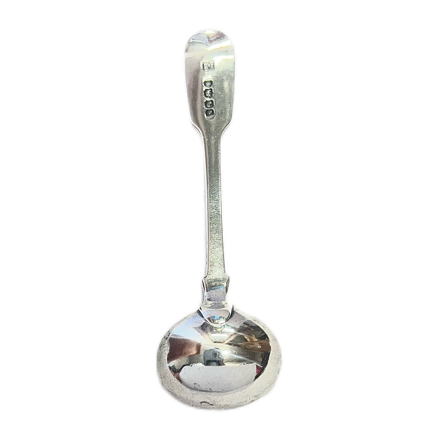 Victorian crested sterling silver condiment spoon, Turnbull family crest