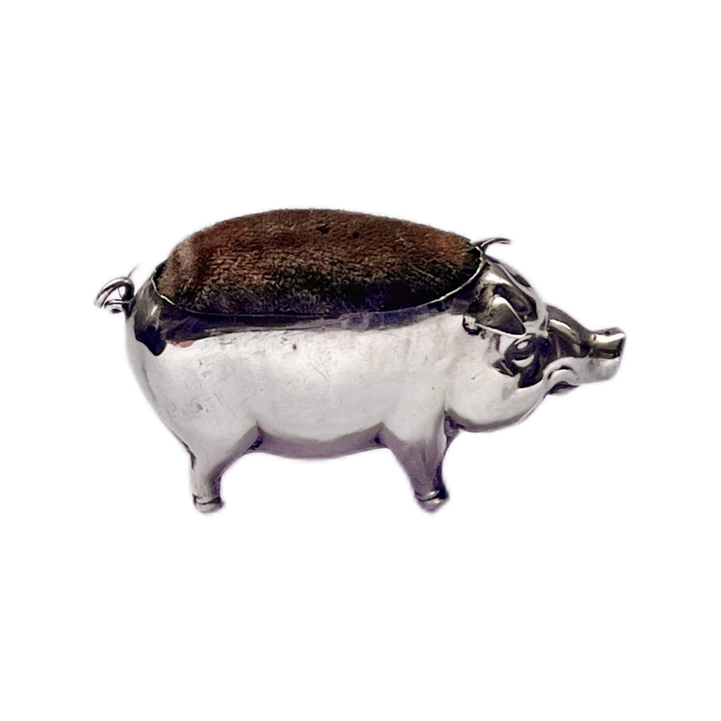 Antique sterling silver pig novelty figural pincushion