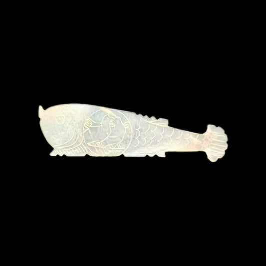 Antique Regency period engraved fish mother-of-pearl gaming token