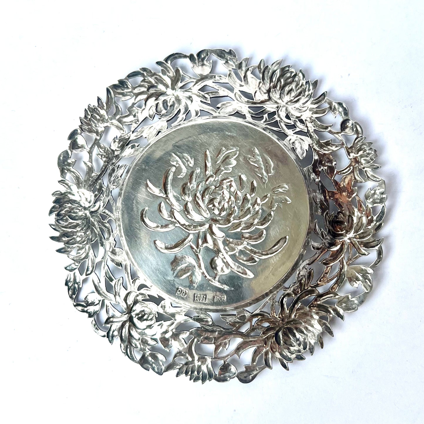 Stunning antique Chinese export silver trinket dishes (sold individually), marks for Wang Hing and Shao Ji