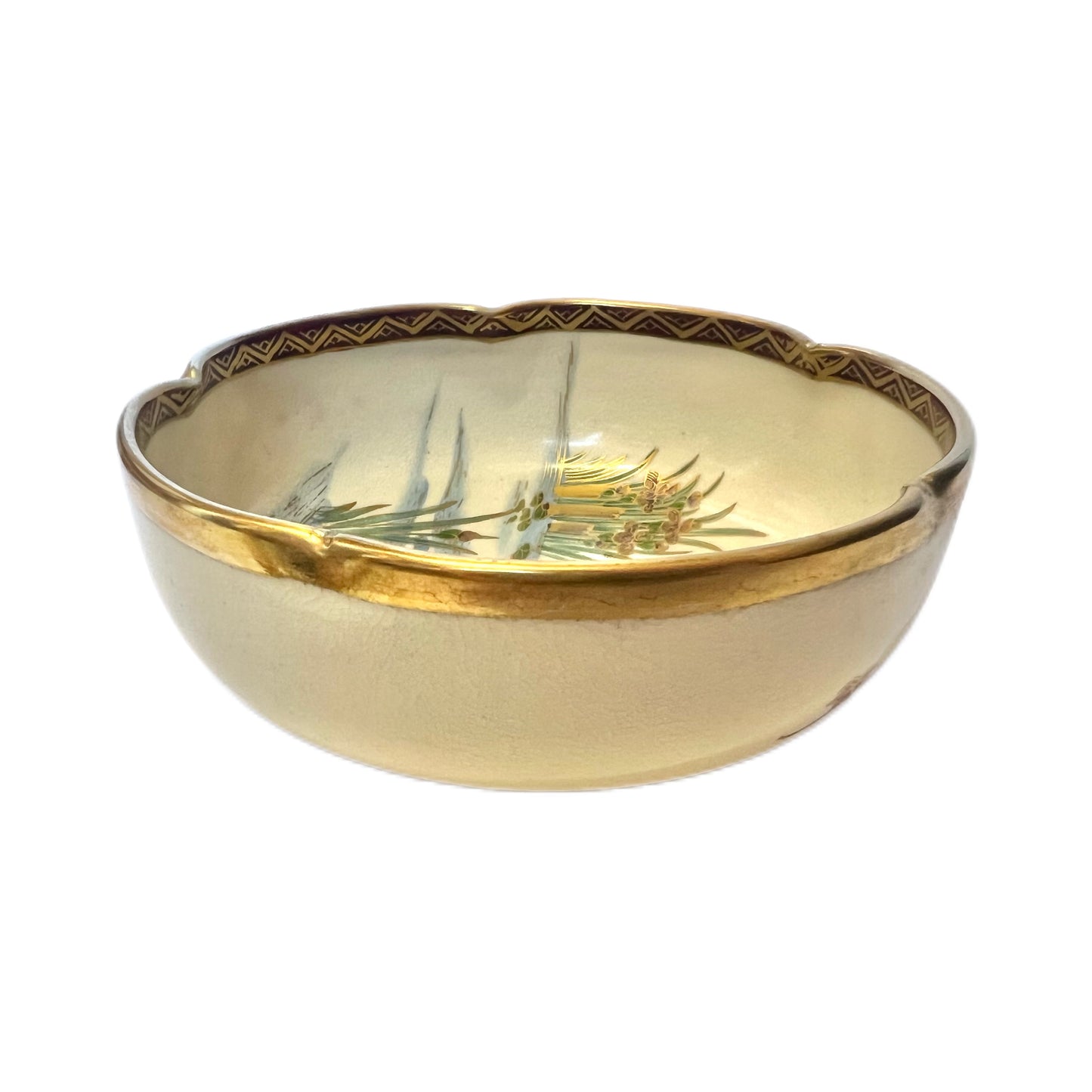 Vintage blossom-shaped Satsuma ware bowl by Koshida