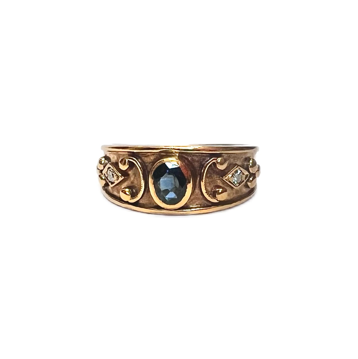 Midcentury 9ct gold, sapphire and diamond ring