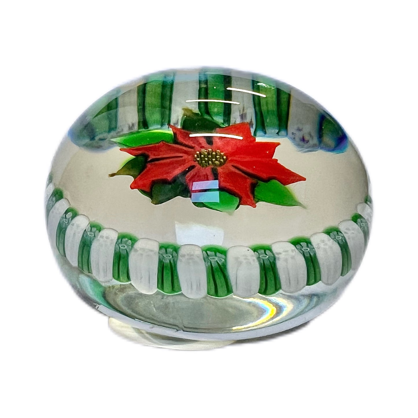Vintage 1976 Perthshire Christmas Poinsettia art glass paperweight