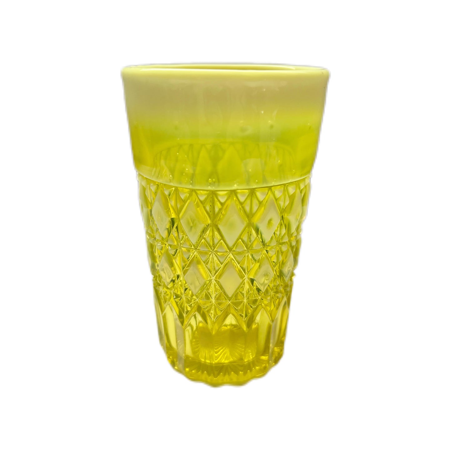 Late Victorian uranium yellow Primrose Pearline glass "Prince William" pattern tumbler