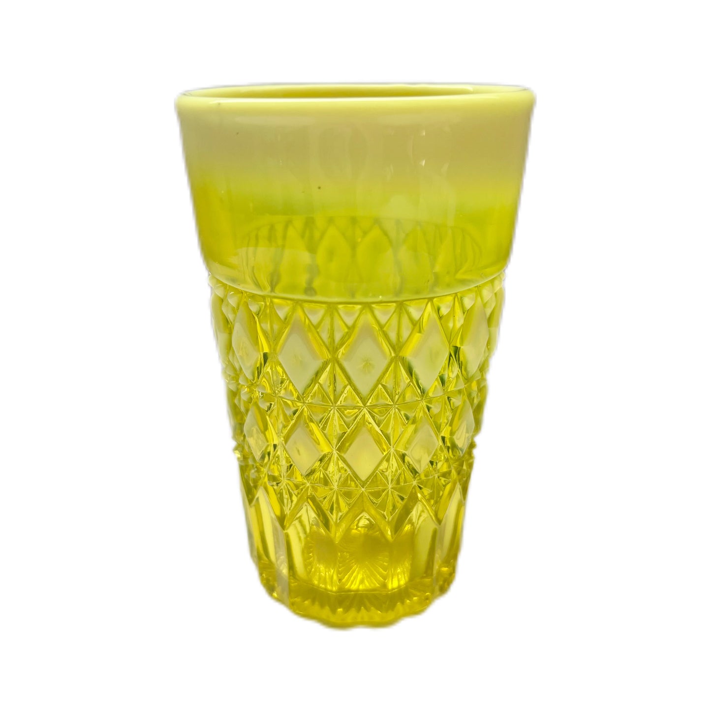 Late Victorian uranium yellow Primrose Pearline glass "Prince William" pattern tumbler