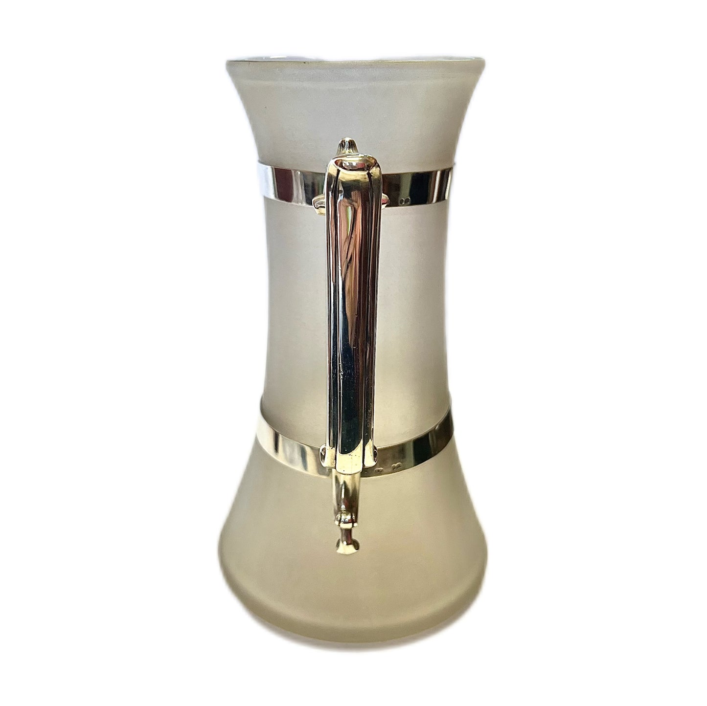 Mid-Victorian early Aesthetic Movement sterling silver and hand-blown frosted glass water or claret jug