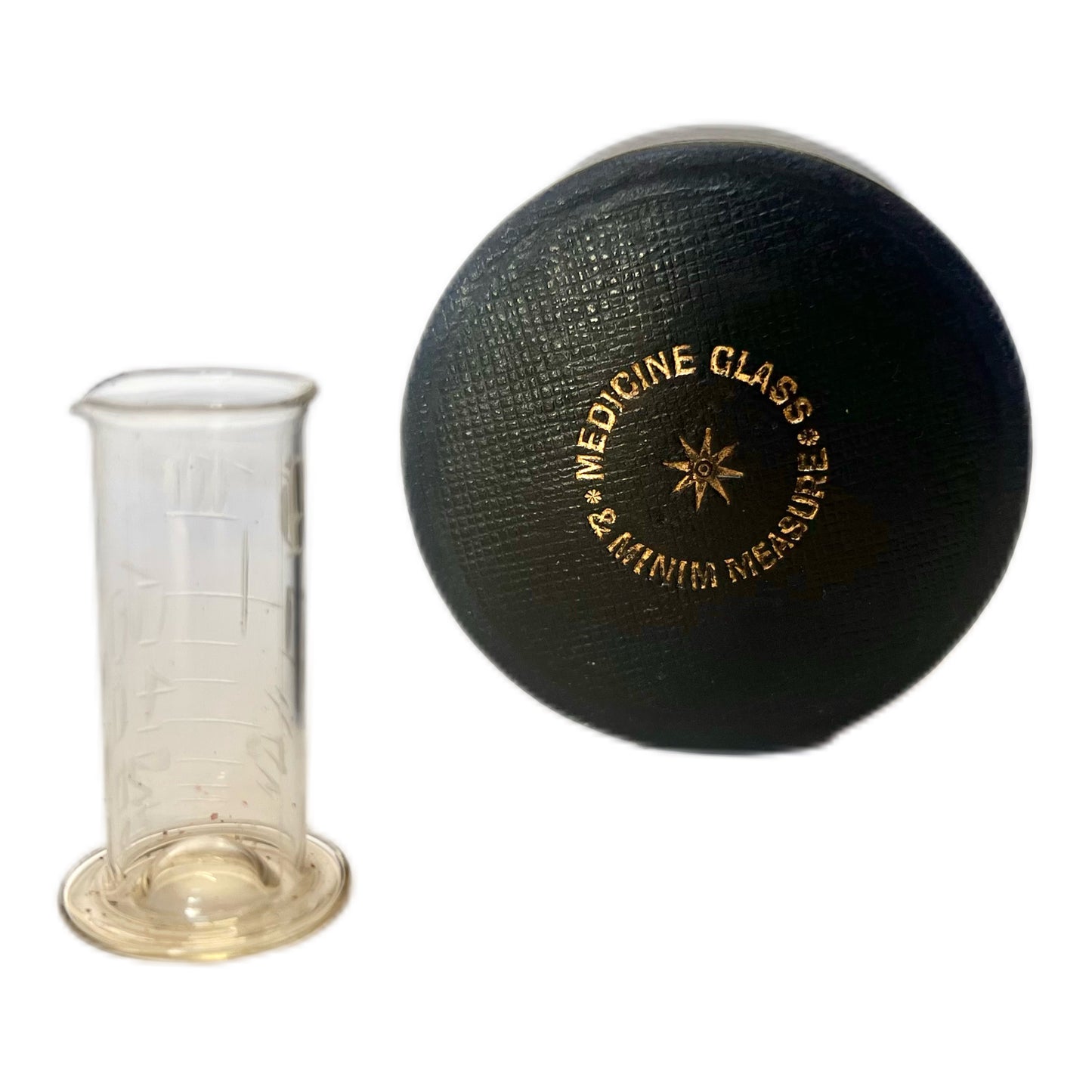 Antique glass Minim measure and Medicine Glass case