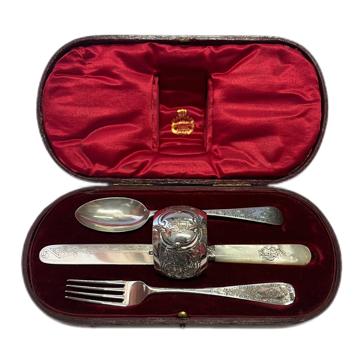 Antique Alexander Clark Manufacturing Company sterling silver christening set