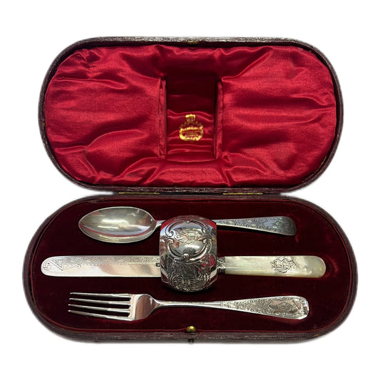 Antique Alexander Clark Manufacturing Company sterling silver christening set
