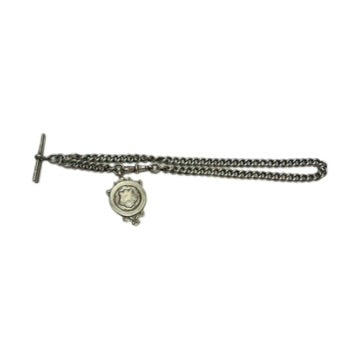 Late Victorian sterling silver Albert chain with associated dog clip and later shield fob