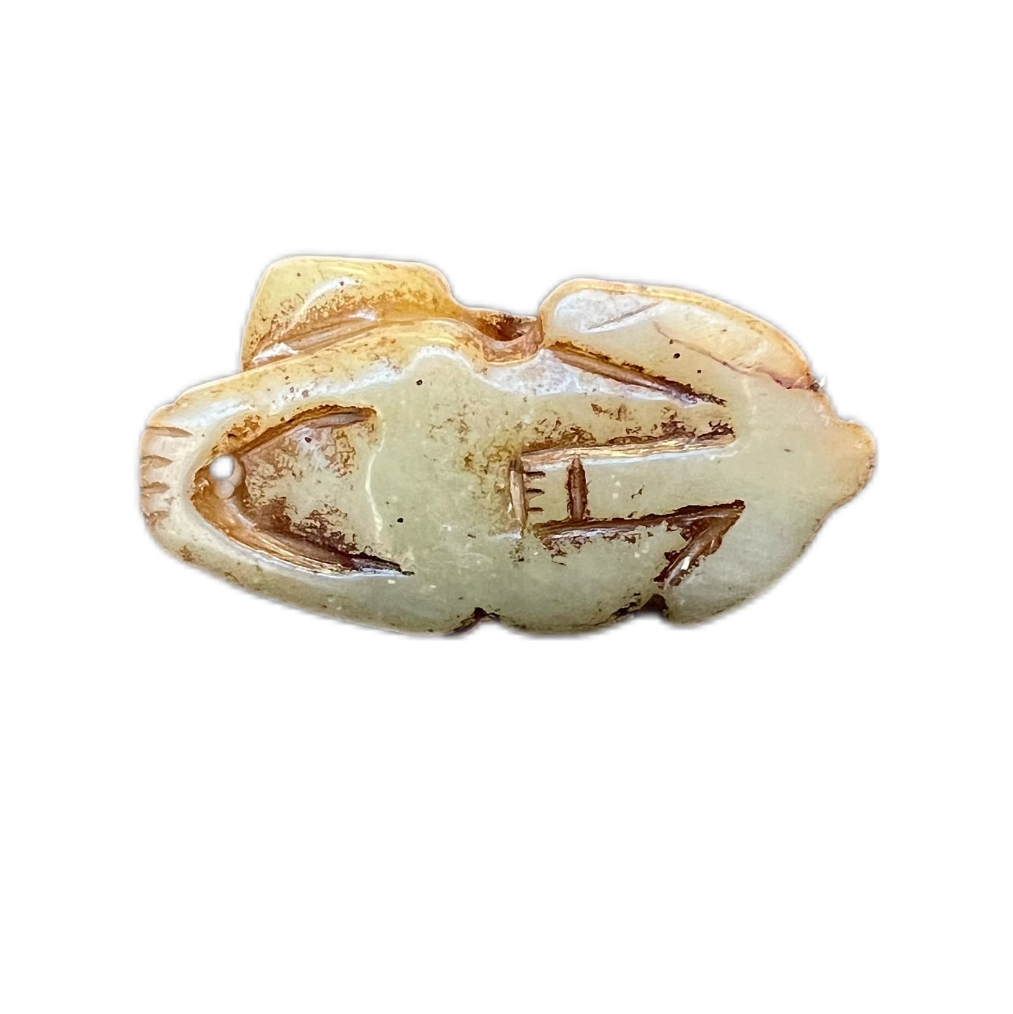 Vintage yellow and russet jade carved mythical feline beast pendant
