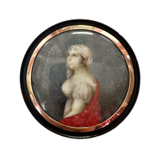 Rare antique French Red Sash Royalist tortoiseshell snuff box with miniature portrait, post French Revolution