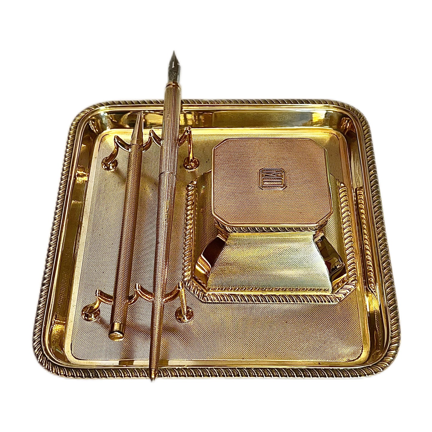 George V Asprey of London near antique gilt on sterling silver desk set