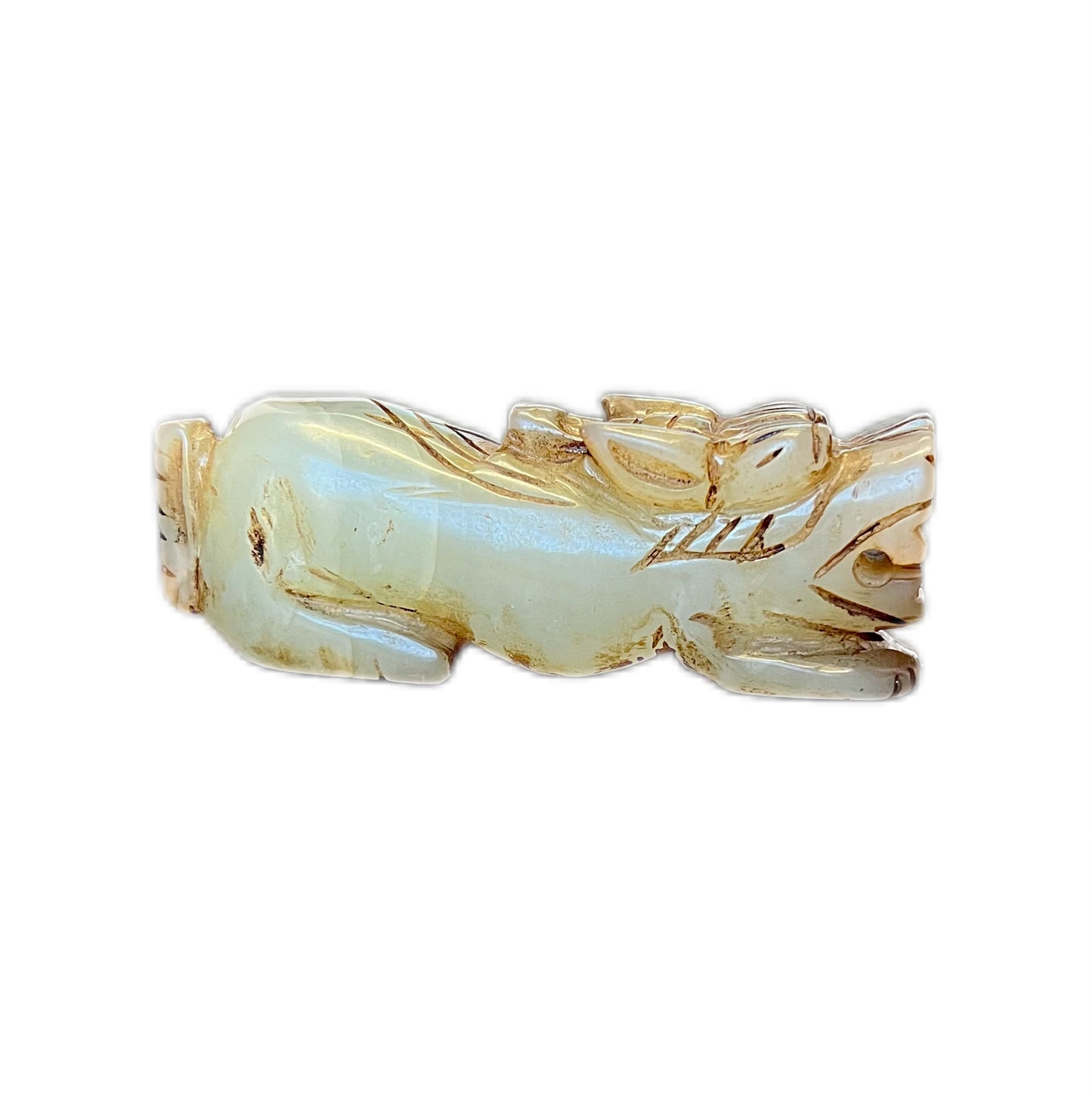 Vintage nephrite celadon jade carved dragon-faced mythical beast pendant