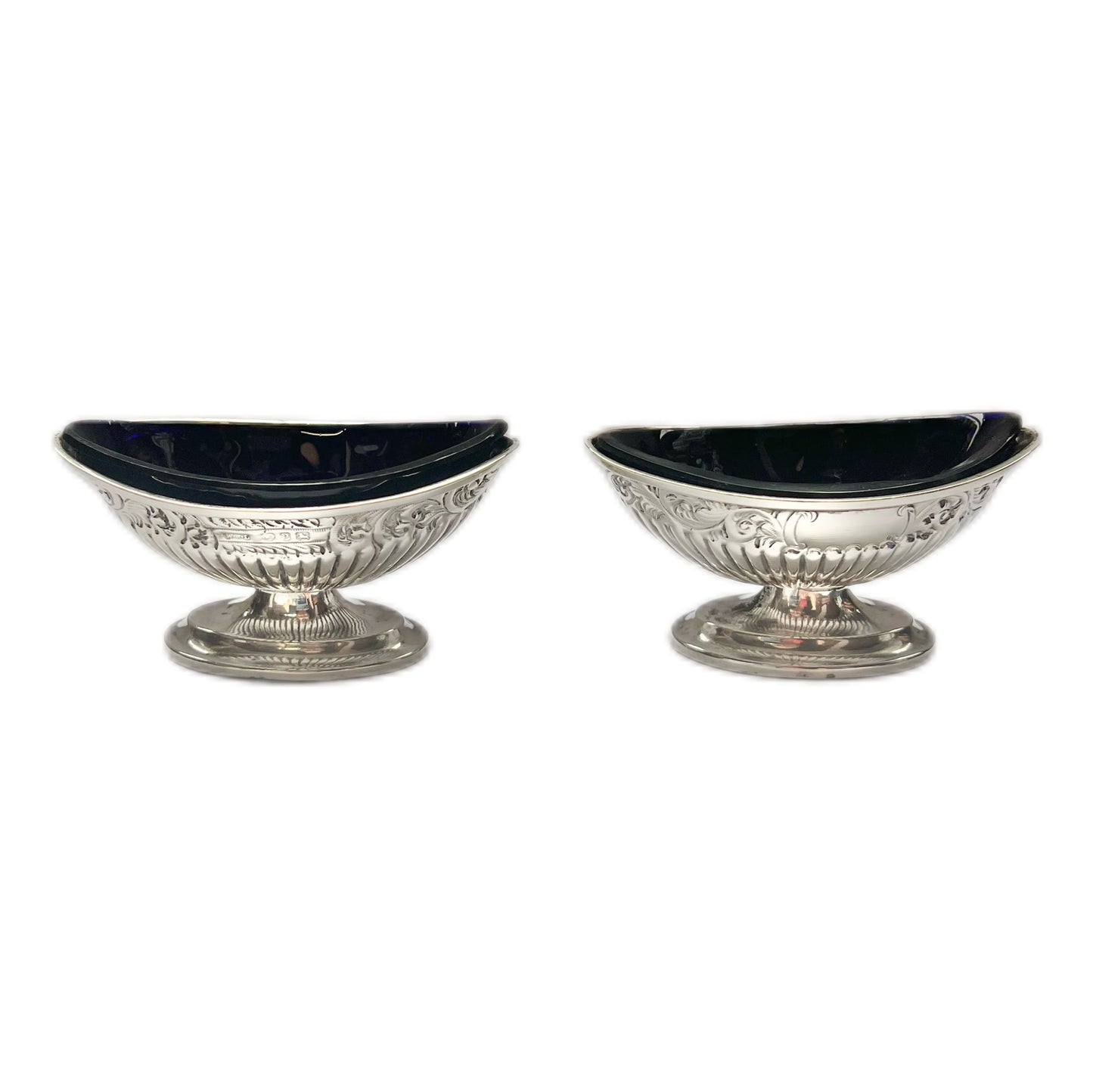 Pair of antique Victorian sterling silver salt cellars circa 1898