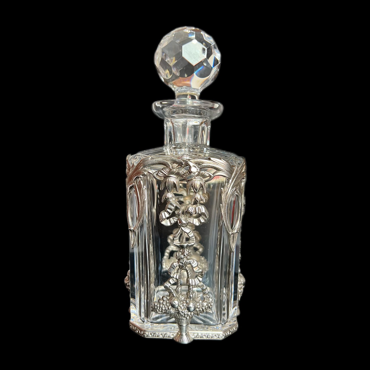 Vintage Atlantis Portugal crystal decanter with sterling silver caged overlay