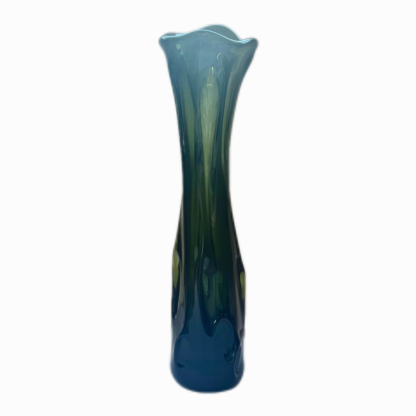 Scarce 1970s  postmodern Wołomin green art glass vase