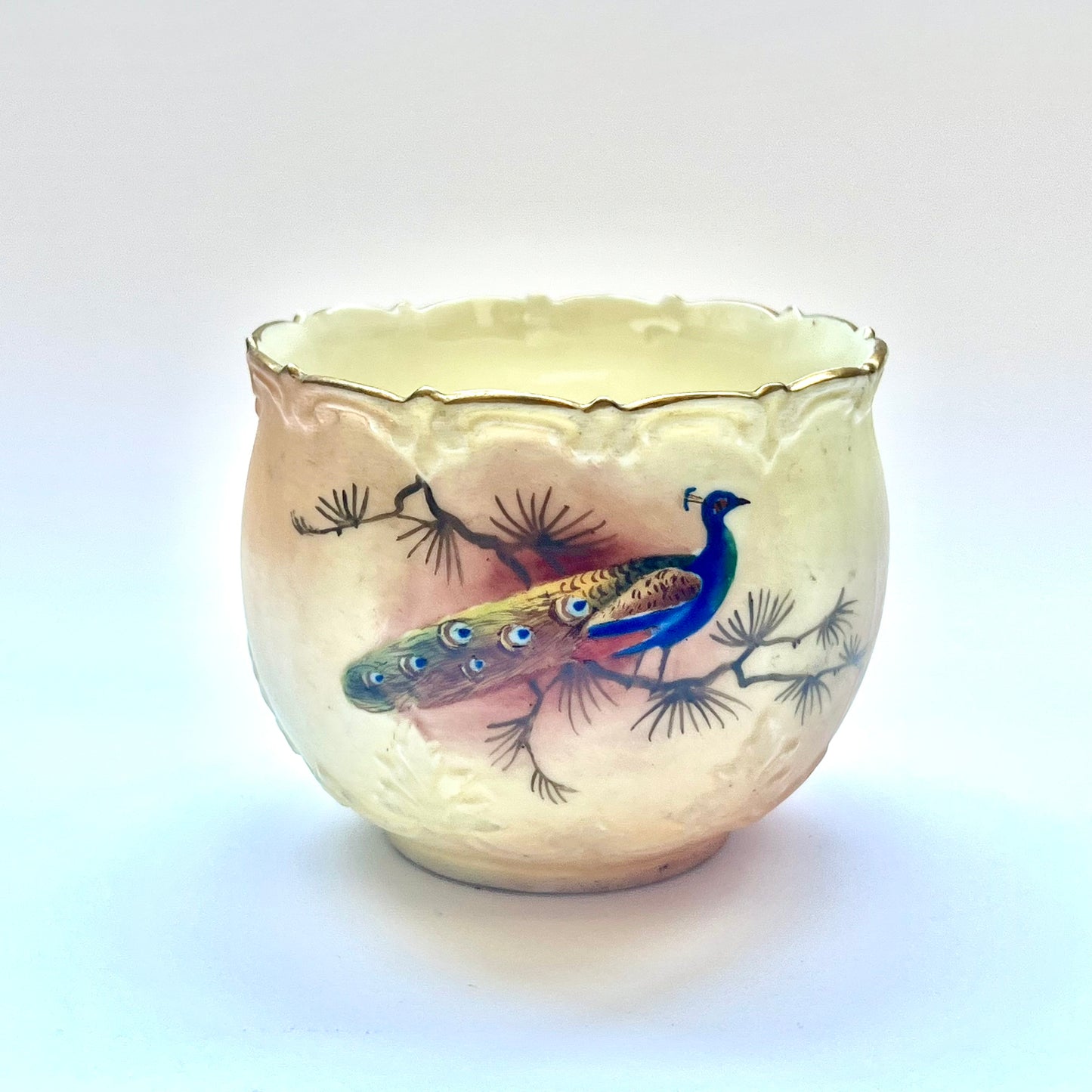 Antique Edwardian period porcelain Peacock sugar bowl and creamer by Locke and Co., Shrub Hill Works, Worcester, England