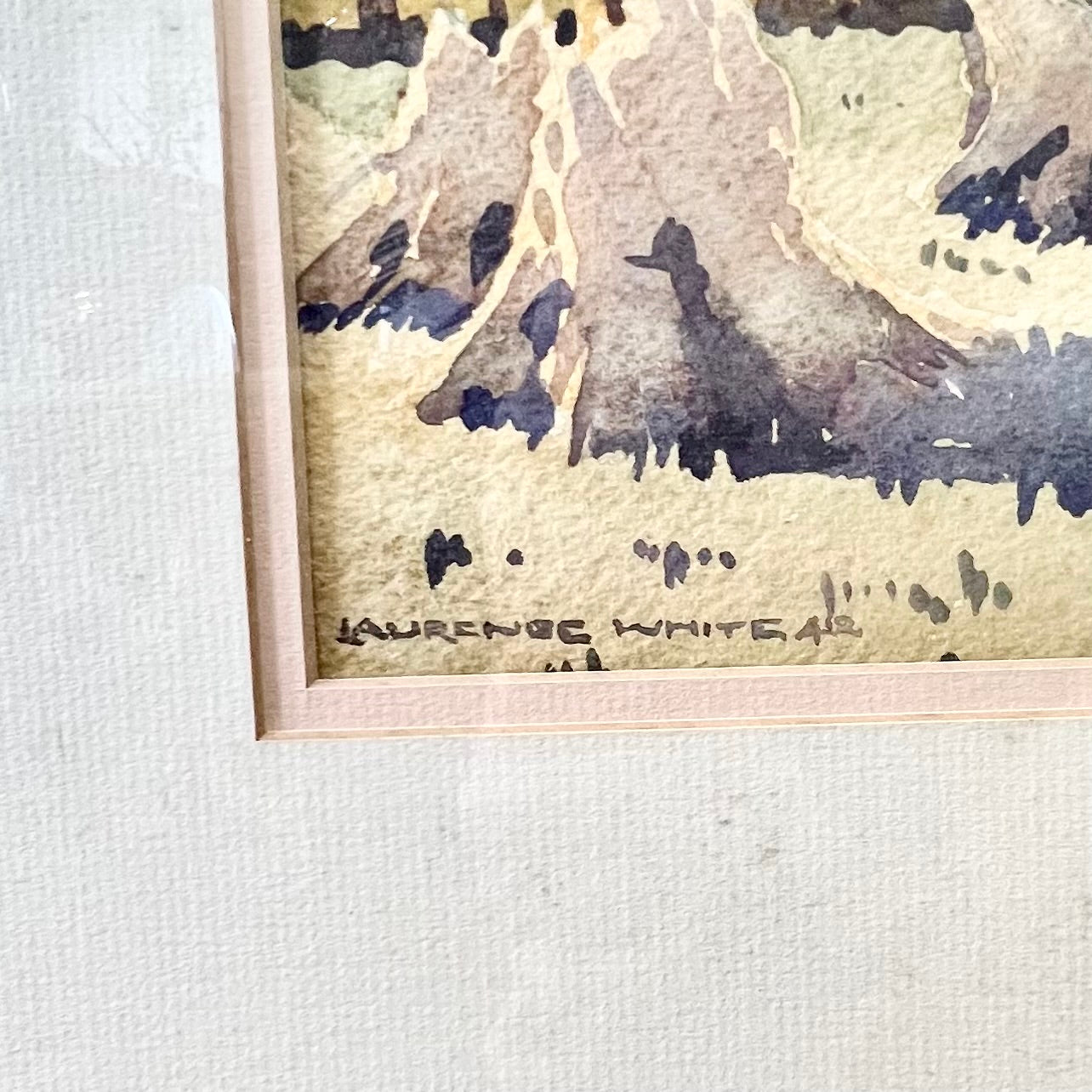Fine 20th century Australian pastoral Countryside and Haystacks watercolour by listed artist Lawrence White circa 1942