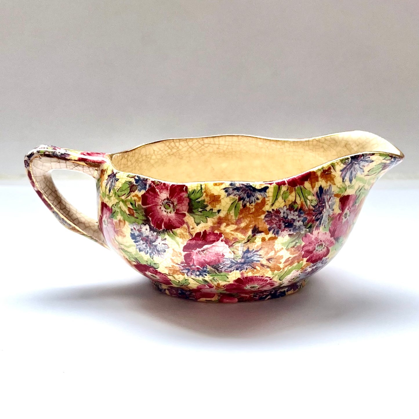 1930s to 1940s Royal Winton Grimwades Australia sauce boat in Royalty floral chintz pattern