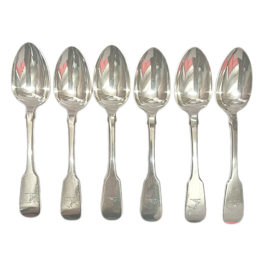 6 early Victorian sterling silver spoons with marks for Dublin, 1839, Josiah Lowe