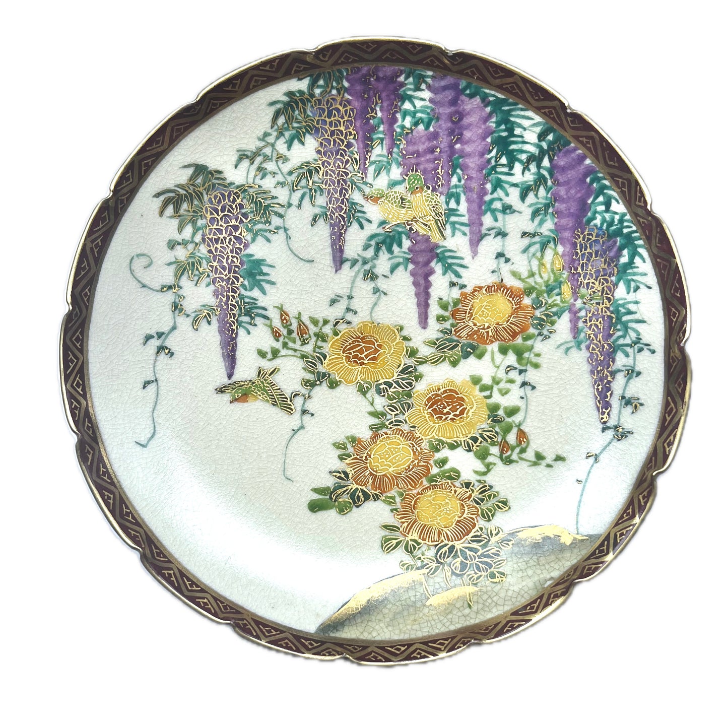 20 世纪初由著名工匠越田制作的萨摩紫藤花盘，大正时代